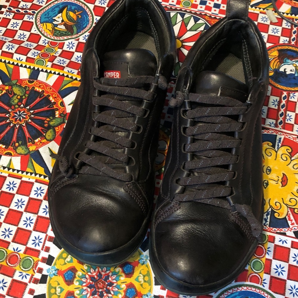 Camper Men’s Black brownish Leather Lace-Up Sneakers